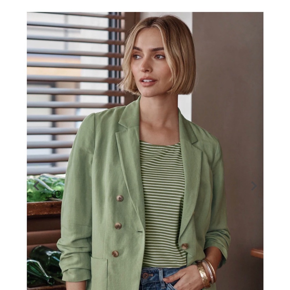 J. Jill Light Olive Green Women's Double-Breasted Blazer Jacket